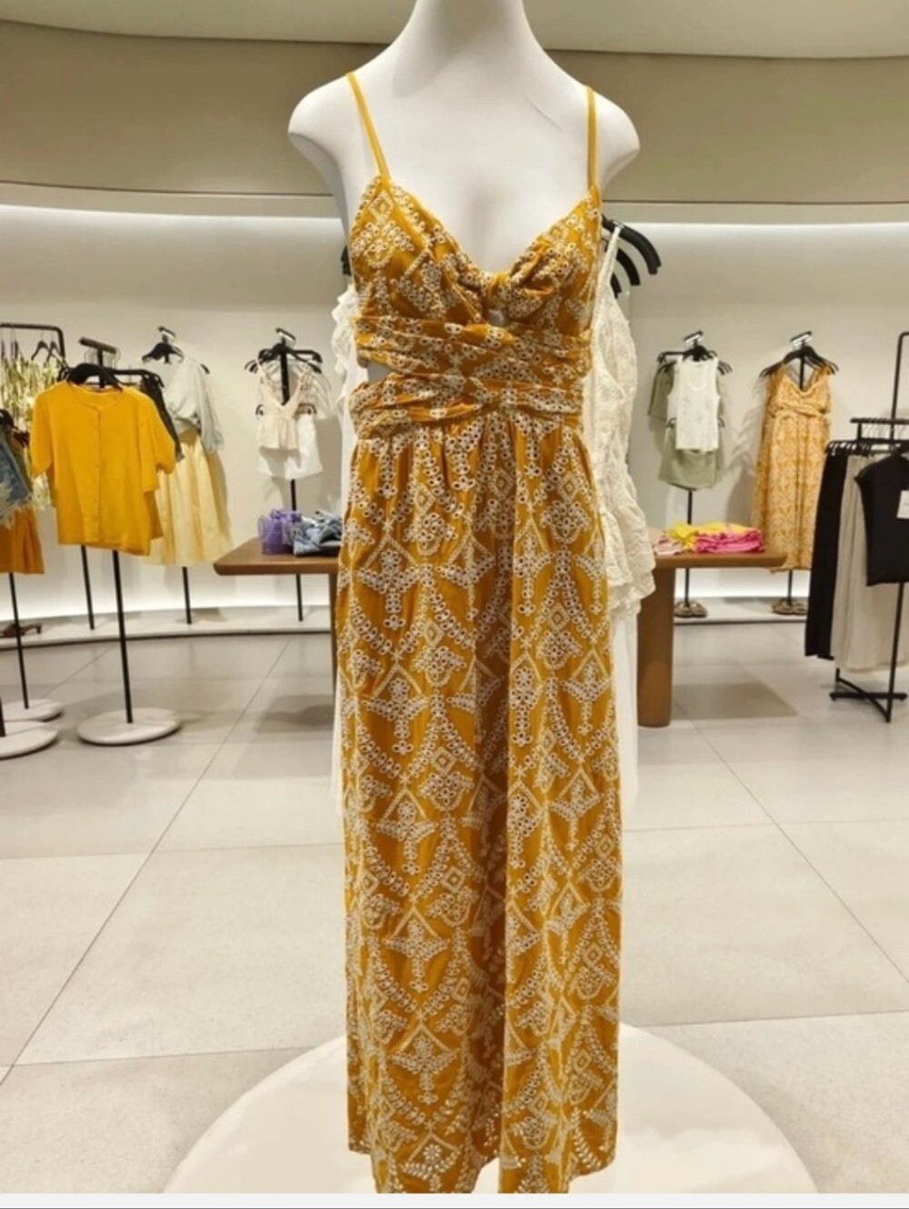 Zara Mustard Yellow Printed Embroidered Dress